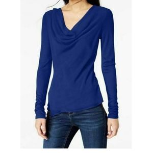 INC Bright Blue Cowl-Neck Blouse Size PXL